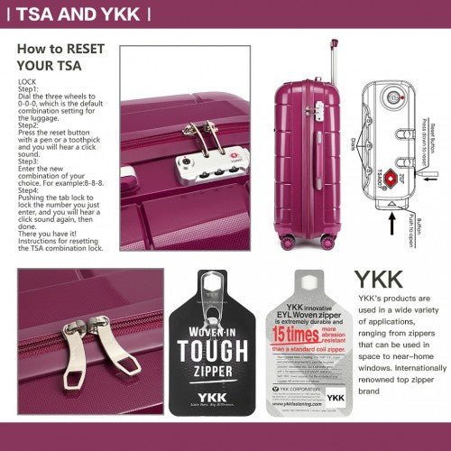 K1997L - KONO 24 INCH HARD SHELL PP SUITCASE - PURPLE - Easy Luggage