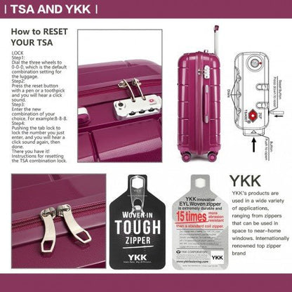 K1997L - KONO 24 INCH HARD SHELL PP SUITCASE - PURPLE - Easy Luggage