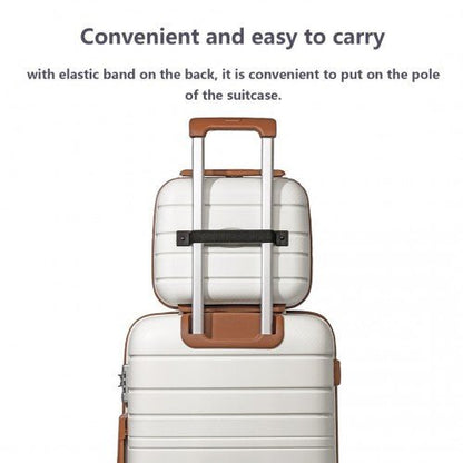 K2091L - Kono 14 Inch Multi Texture Hard Shell PP Vanity Case - Classic Collection - Cream - Easy Luggage