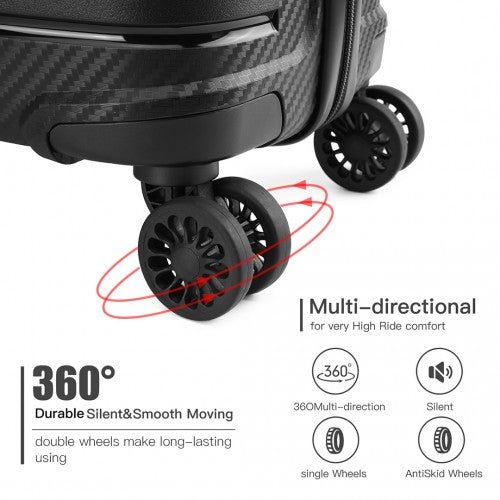 K2091L - Kono 24 Inch Multi Texture Hard Shell PP Suitcase - Classic Collection - Black - Easy Luggage