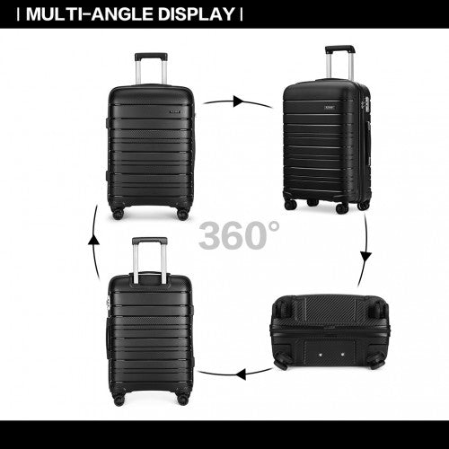 K2091L - Kono 24 Inch Multi Texture Hard Shell PP Suitcase - Classic Collection - Black - Easy Luggage
