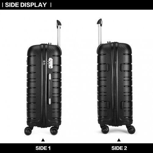 K2091L - Kono 24 Inch Multi Texture Hard Shell PP Suitcase - Classic Collection - Black - Easy Luggage