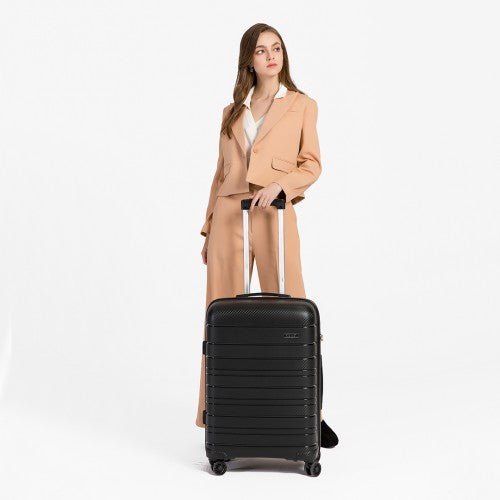 K2091L - Kono 24 Inch Multi Texture Hard Shell PP Suitcase - Classic Collection - Black - Easy Luggage