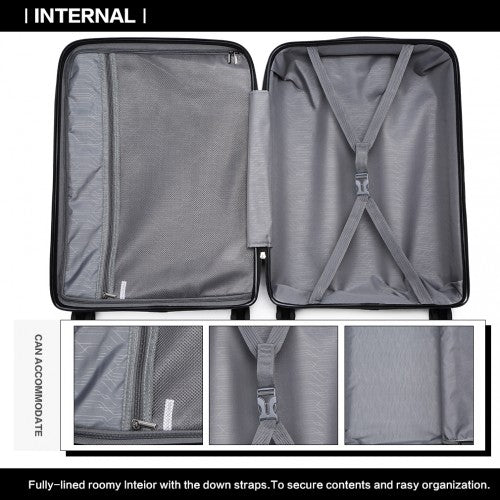 K2091L - Kono 24 Inch Multi Texture Hard Shell PP Suitcase - Classic Collection - Black - Easy Luggage