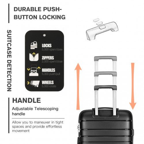 K2091L - Kono 24 Inch Multi Texture Hard Shell PP Suitcase - Classic Collection - Black - Easy Luggage