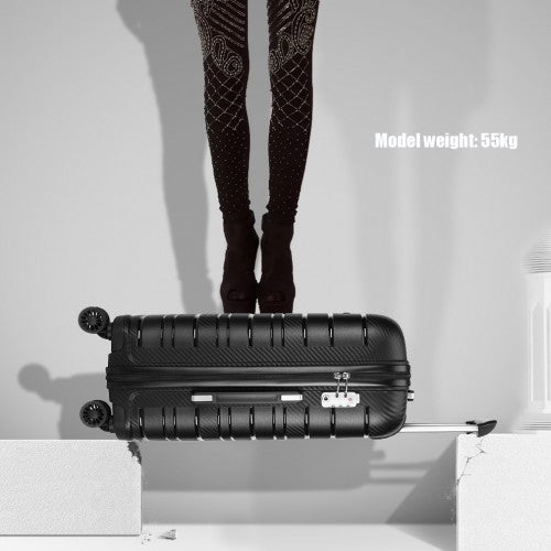 K2091L - Kono 24 Inch Multi Texture Hard Shell PP Suitcase - Classic Collection - Black - Easy Luggage