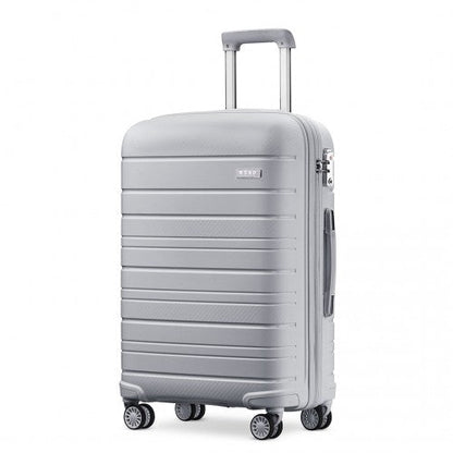 K2091L - Kono 24 Inch Multi Texture Hard Shell PP Suitcase - Classic Collection - Grey - Easy Luggage