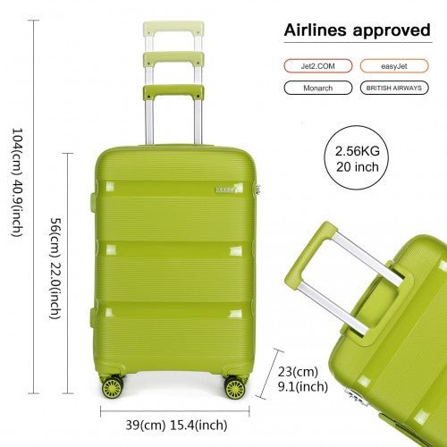 K2092L - Kono 20 Inch Bright Hard Shell PP Carry - On Suitcase In Cabin Size - Green - Easy Luggage