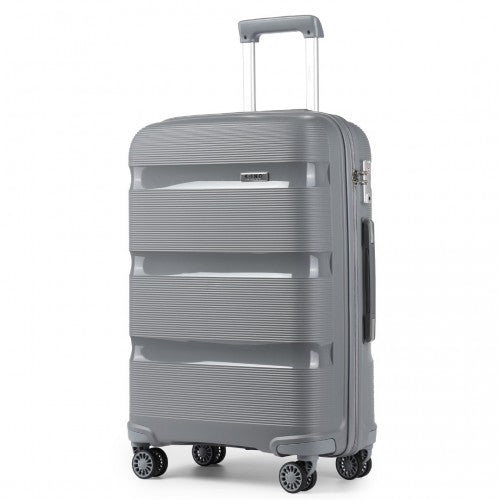 K2092L - Kono 20 Inch Bright Hard Shell PP Carry - On Suitcase In Cabin Size - Grey - Easy Luggage