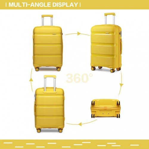 K2092L - Kono 24 Inch Bright Hard Shell PP Suitcase - Classic Collection - Yellow - Easy Luggage