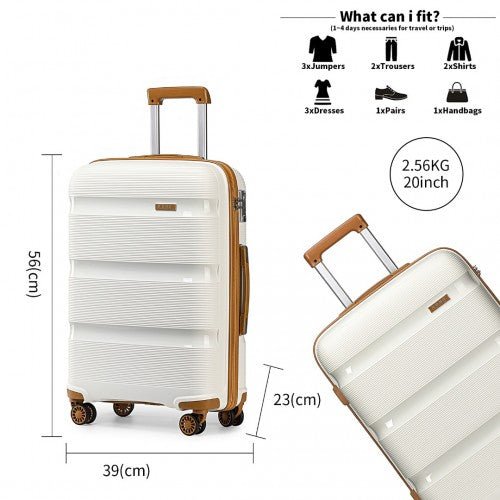 K2092L - Kono Bright Hard Shell PP Suitcase 3 Pieces Set - Classic Collection - Cream - Easy Luggage