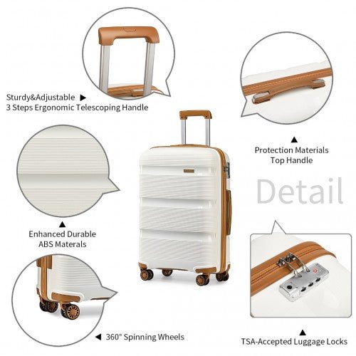 K2092L - Kono Bright Hard Shell PP Suitcase 3 Pieces Set - Classic Collection - Cream - Easy Luggage