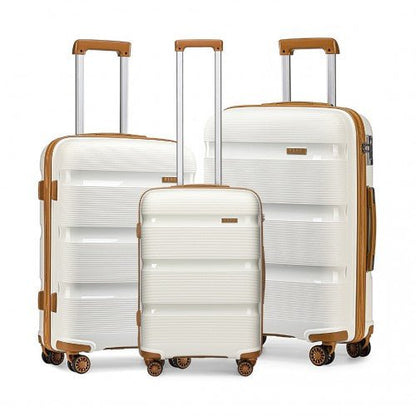 K2092L - Kono Bright Hard Shell PP Suitcase 3 Pieces Set - Classic Collection - Cream - Easy Luggage