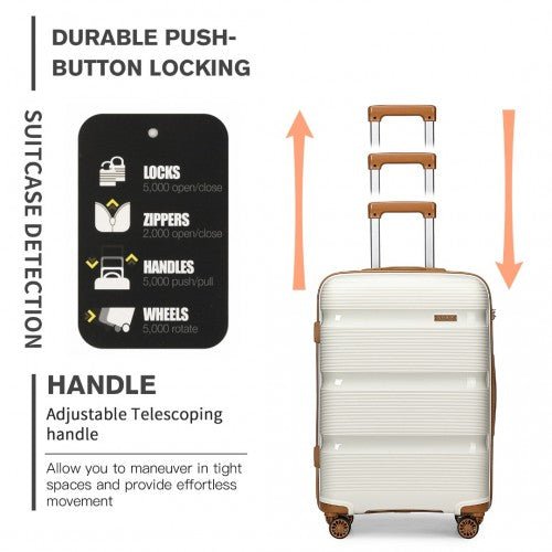 K2092L - Kono Bright Hard Shell PP Suitcase 3 Pieces Set - Classic Collection - Cream - Easy Luggage