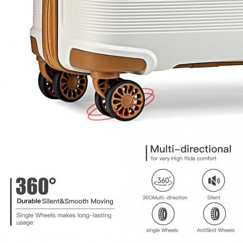 K2092L - Kono Bright Hard Shell PP Suitcase 3 Pieces Set - Classic Collection - Cream - Easy Luggage