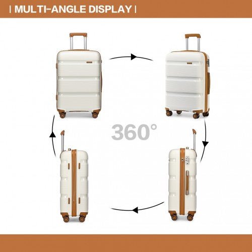 K2092L - Kono Bright Hard Shell PP Suitcase 3 Pieces Set - Classic Collection - Cream - Easy Luggage