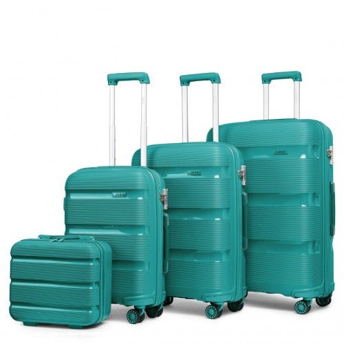 K2092L - Kono Bright Hard Shell PP Suitcase With TSA Lock And Vanity Case 4 Pieces Set - Classic Collection - Blue - Easy Luggage