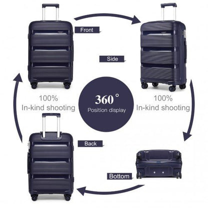 K2092L - Kono Bright Hard Shell PP Suitcase With TSA Lock And Vanity Case 4 Pieces Set - Classic Collection - Navy - Easy Luggage