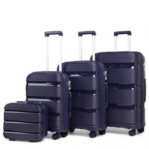 K2092L - Kono Bright Hard Shell PP Suitcase With TSA Lock And Vanity Case 4 Pieces Set - Classic Collection - Navy - Easy Luggage