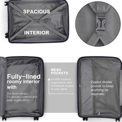 K2092L - Kono Bright Hard Shell PP Suitcase With TSA Lock And Vanity Case 4 Pieces Set - Classic Collection - Navy - Easy Luggage