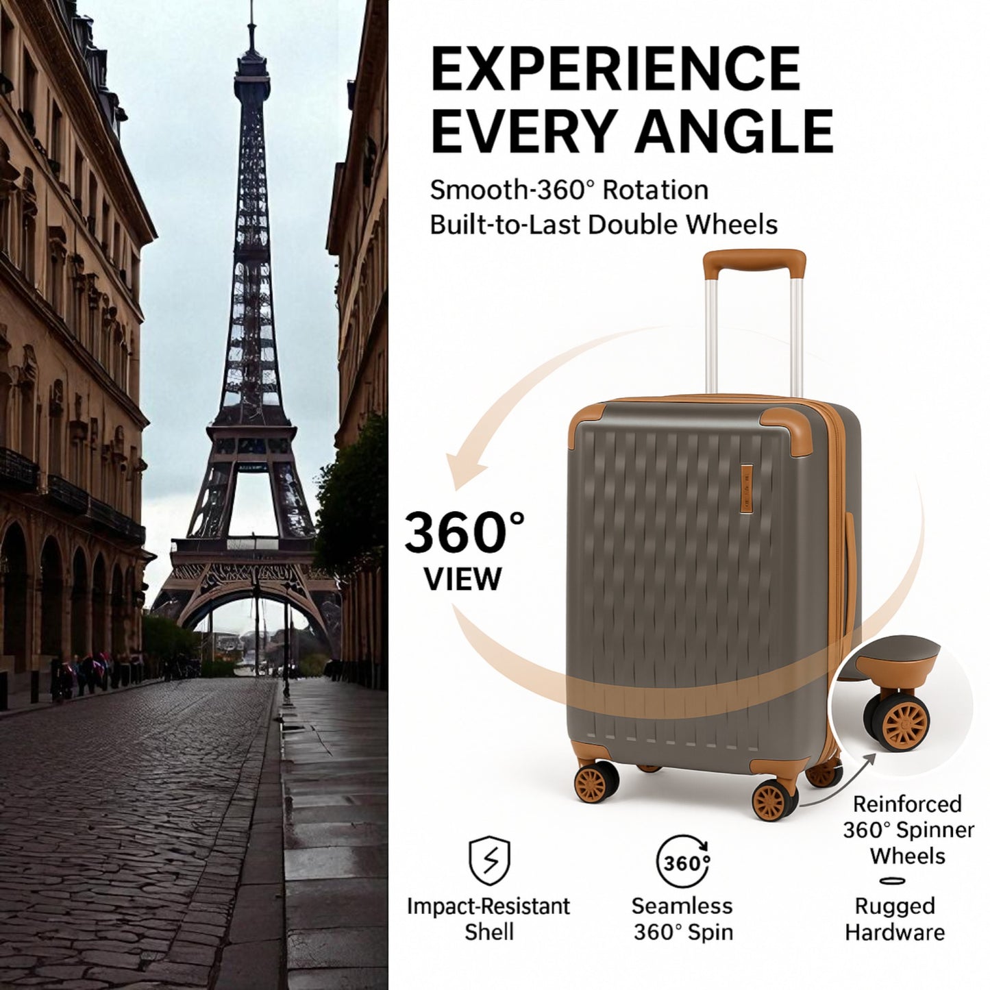Fantana Premium Expandable Luggage - Hard Shell Polycarbonate, 360° Spinners, TSA Lock - Dark Grey