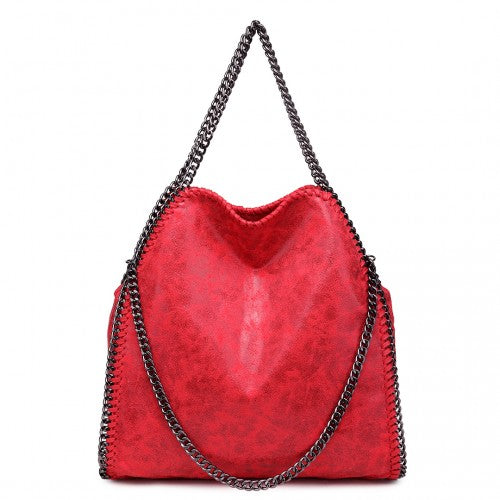Easy Luggage S1760 - Miss Lulu Metallic Effect Chain Tote Bag - Red