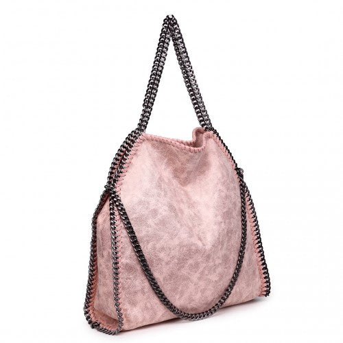 Easy Luggage S1760 - Miss Lulu Metallic Effect Chain Tote Bag - Nude