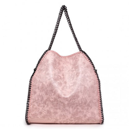 Easy Luggage S1760 - Miss Lulu Metallic Effect Chain Tote Bag - Nude