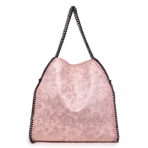 Easy Luggage S1760 - Miss Lulu Metallic Effect Chain Tote Bag - Nude