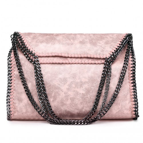 Easy Luggage S1760 - Miss Lulu Metallic Effect Chain Tote Bag - Nude