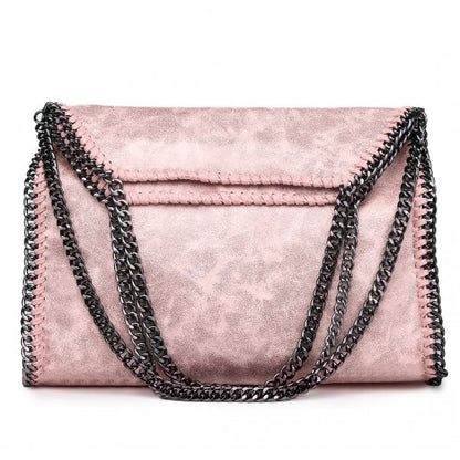 Easy Luggage S1760 - Miss Lulu Metallic Effect Chain Tote Bag - Nude