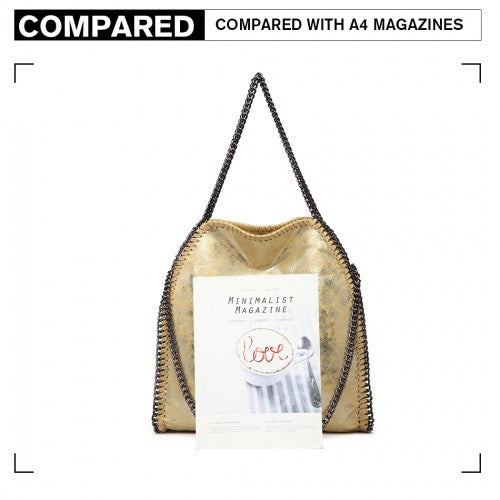 Easy Luggage S1760 - Miss Lulu Metallic Effect Chain Tote Bag - Yellow
