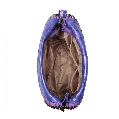 Easy Luggage S1760 - Miss Lulu Metallic Effect Chain Tote Bag - Purple