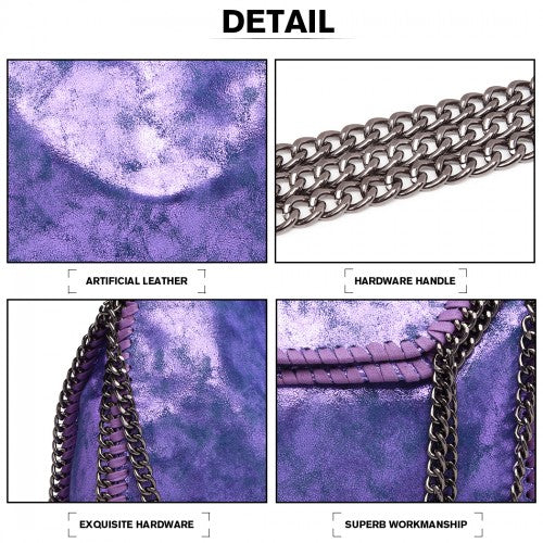 Easy Luggage S1760 - Miss Lulu Metallic Effect Chain Tote Bag - Purple