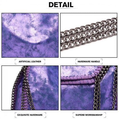 Easy Luggage S1760 - Miss Lulu Metallic Effect Chain Tote Bag - Purple