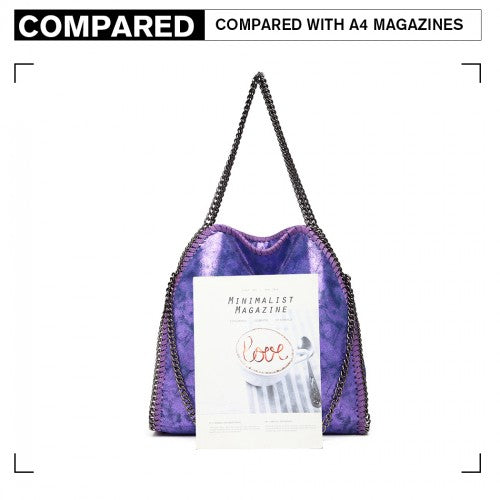 Easy Luggage S1760 - Miss Lulu Metallic Effect Chain Tote Bag - Purple