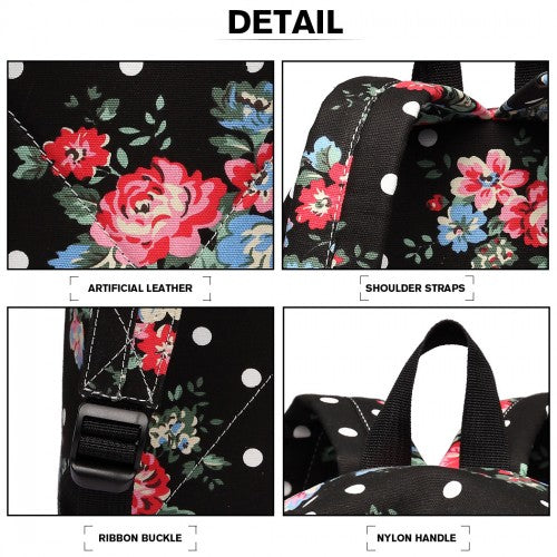 Easy Luggage E1401F - Miss Lulu Large Backpack Flower Polka Dot - Black