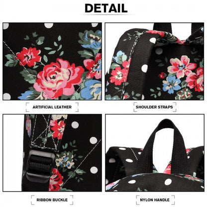 Easy Luggage E1401F - Miss Lulu Large Backpack Flower Polka Dot - Black
