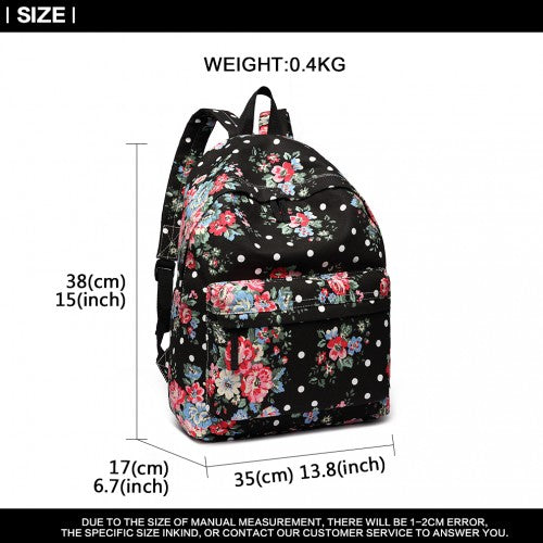 Easy Luggage E1401F - Miss Lulu Large Backpack Flower Polka Dot - Black