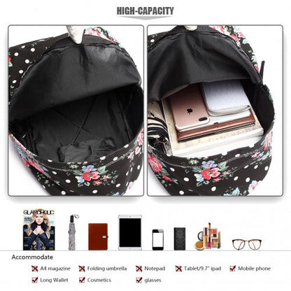 Easy Luggage E1401F - Miss Lulu Large Backpack Flower Polka Dot - Black