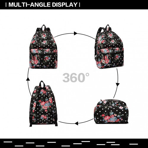 Easy Luggage E1401F - Miss Lulu Large Backpack Flower Polka Dot - Black