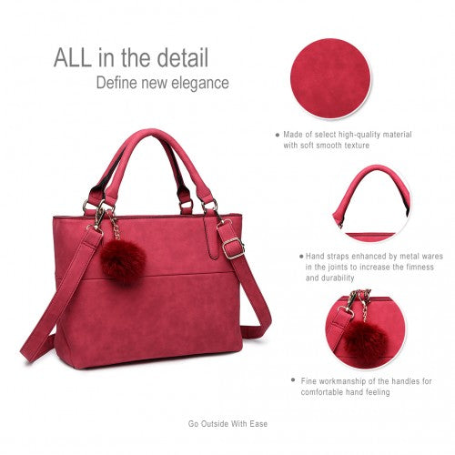 Easy Luggage E1768 CT - Miss Lulu PomPom Suede Shoulder Bag Claret