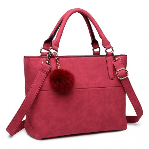 Easy Luggage E1768 CT - Miss Lulu PomPom Suede Shoulder Bag Claret