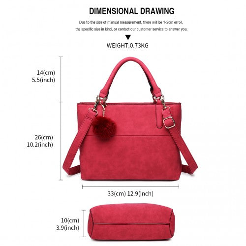 Easy Luggage E1768 CT - Miss Lulu PomPom Suede Shoulder Bag Claret