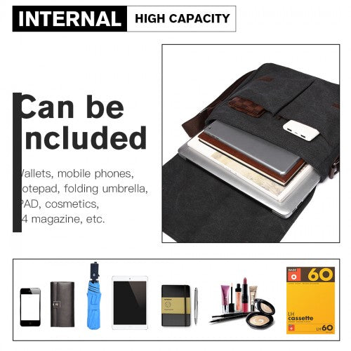 Easy Luggage E1824-1 - Kono RFID-Blocking Retro Style Canvas Cross Body Messenger Bag - Black