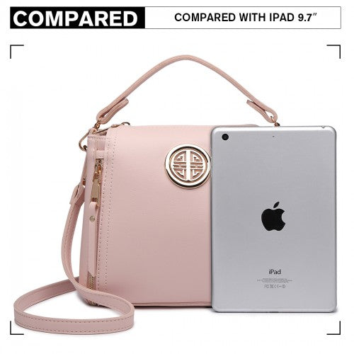 Easy Luggage E1851 - Miss Lulu Leather Look Dual Zipped Handbag - Pink