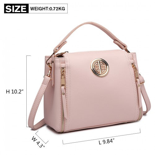 Easy Luggage E1851 - Miss Lulu Leather Look Dual Zipped Handbag - Pink