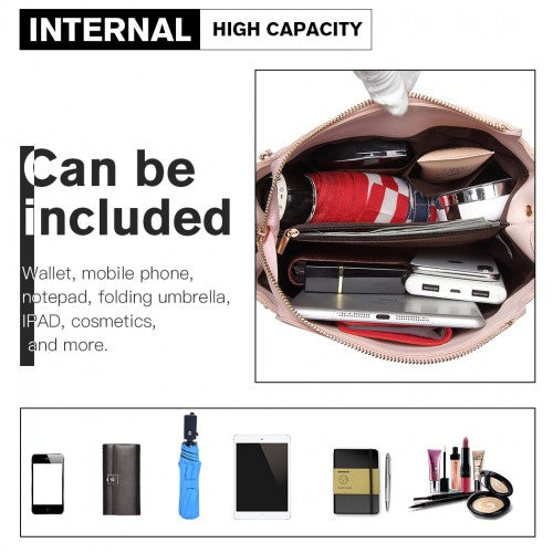 Easy Luggage E1851 - Miss Lulu Leather Look Dual Zipped Handbag - Pink
