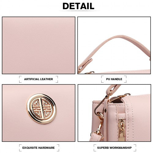 Easy Luggage E1851 - Miss Lulu Leather Look Dual Zipped Handbag - Pink