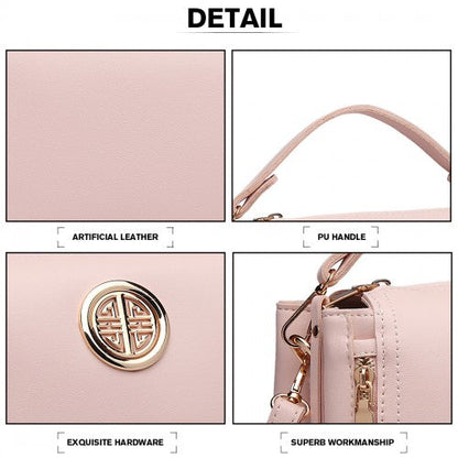 Easy Luggage E1851 - Miss Lulu Leather Look Dual Zipped Handbag - Pink